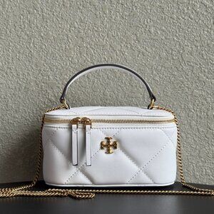 Tory Burch Kira Charm Diamond Quilt Vanity Case – White